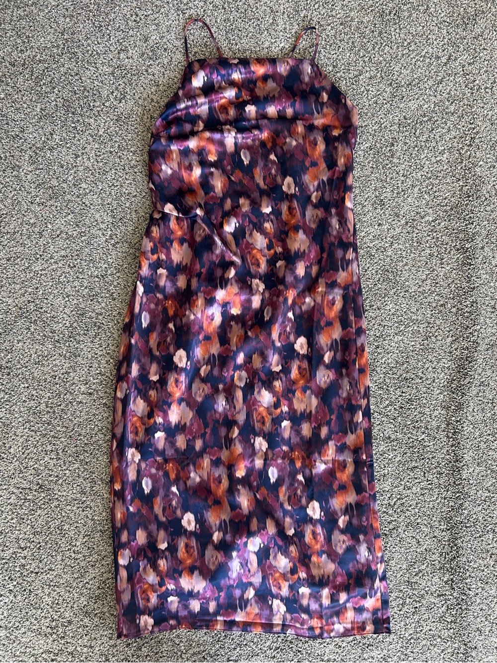 Jason Wu NWT Satin Watercolor Floral Midi Dress, Eggplant Purple, Size Medium - Picture 5 of 11